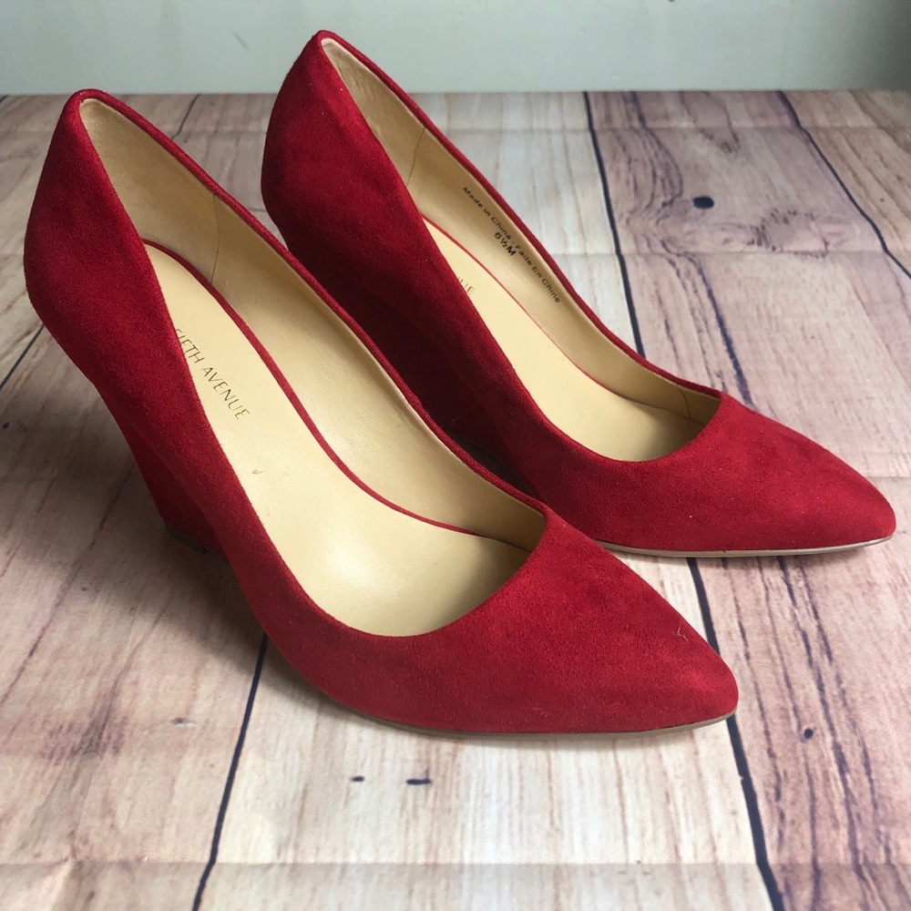 SAKS 5TH AVE | Red Suede Wedges Size 6.5